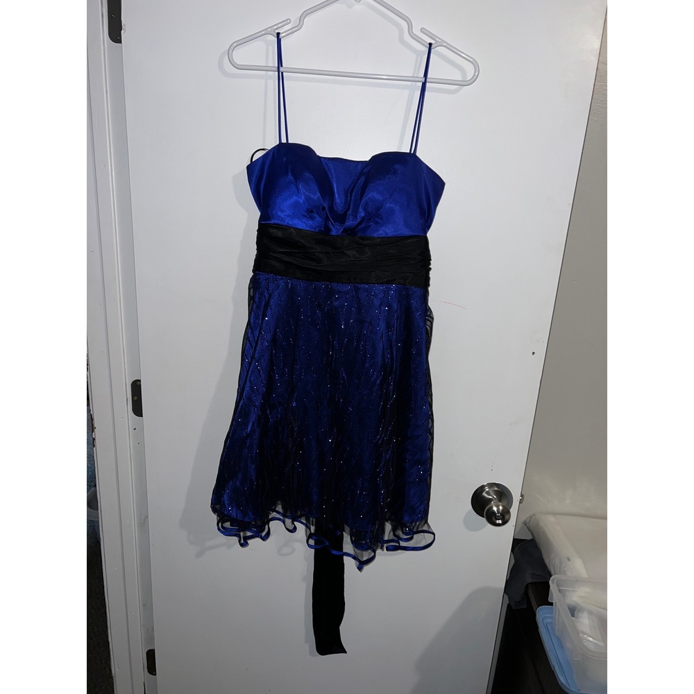 Jump Apparel Royal Blue Black Glitter Zebra Mesh Formal Homecoming Dress 11/12